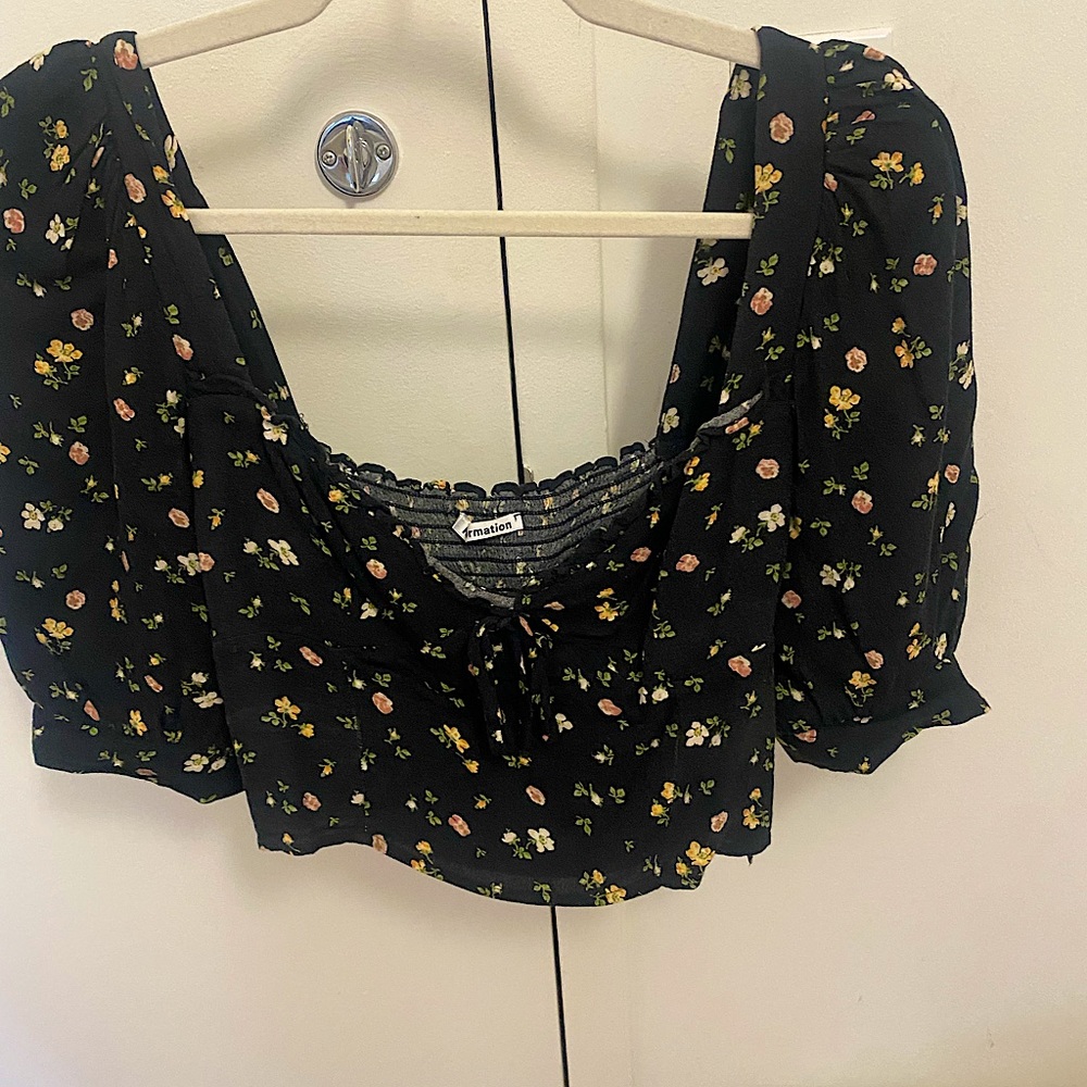Reformation floral puff sleeve crop top